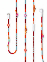 Valencia Beaded USB-C EarPods — handmade Apple USB-C earphones in red, orange, peach and ice blue with citrus, dragon fruit and leaf beads