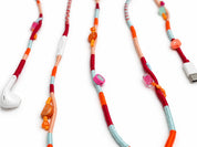 Valencia Beaded USB-C EarPods — handmade Apple USB-C earphones in red, orange, peach and ice blue with citrus, dragon fruit and leaf beads – photo 4
