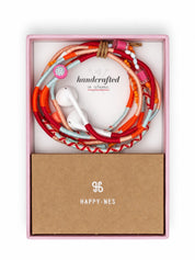 Valencia Beaded USB-C EarPods — handmade Apple USB-C earphones in red, orange, peach and ice blue with citrus, dragon fruit and leaf beads, in Happy-Nes gift box